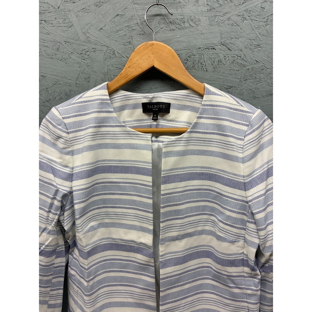 Talbots Biscay Open-Front Jacket Women's 8P Blue White Striped Blazer Office - Picture 3 of 10